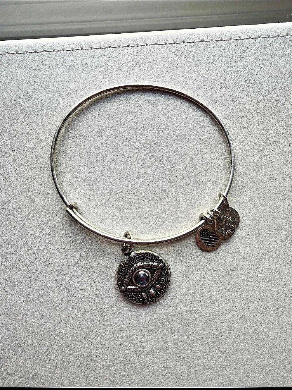 Alex and Ani Evil Eye Charm Bangle Silver & Black